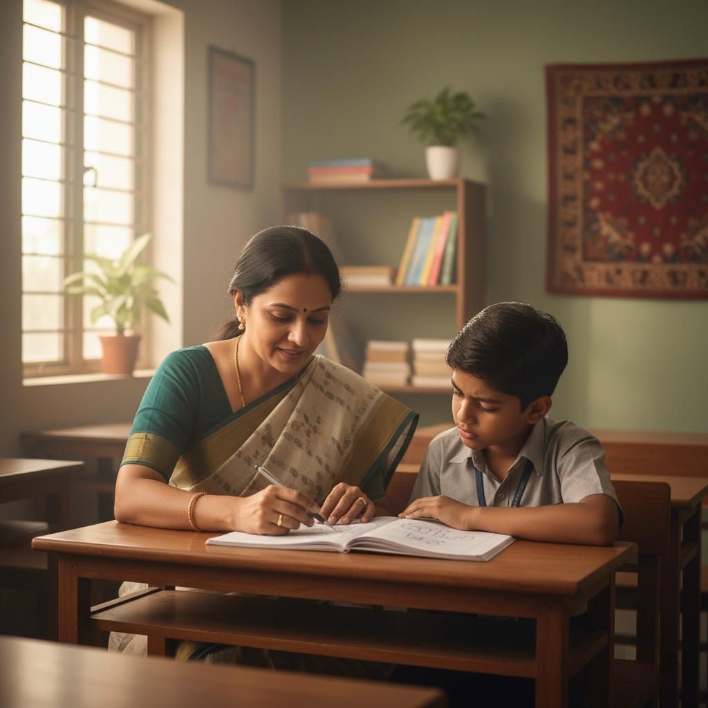 Parent guiding child